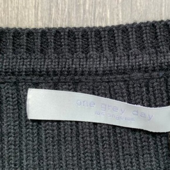 Revolve One Grey Day Robert Sweater Cropped Shredded Knit Crewneck Cotton Black - Picture 11 of 16